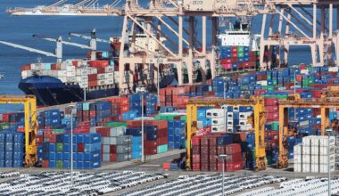 Containers boudn for exports are stacked at a port in Pyeongtaek, Gyeonggi Province, Sept. 6. Yonhap
