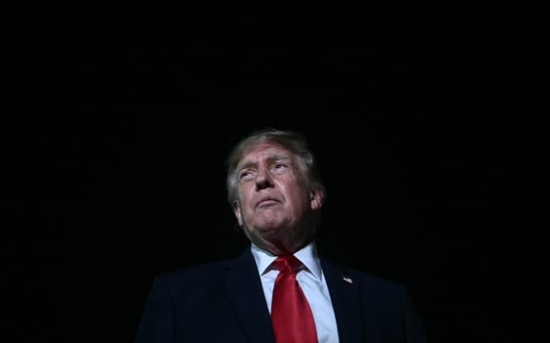 US President Donald Trump speaks to the media prior to boarding Air Force One at Joint Base Andrews, Maryland on September 11, 2026. Trump is flying to Ireland where he will attend the Irish Open golf tournament at his family's course at Doonbeg over the weekend. (Photo by Brendan SMIALOWSKI / AFP)