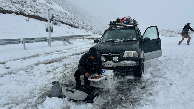 Corbin Mehrtens and friends stop for a BBQ at the top of Porters Pass.