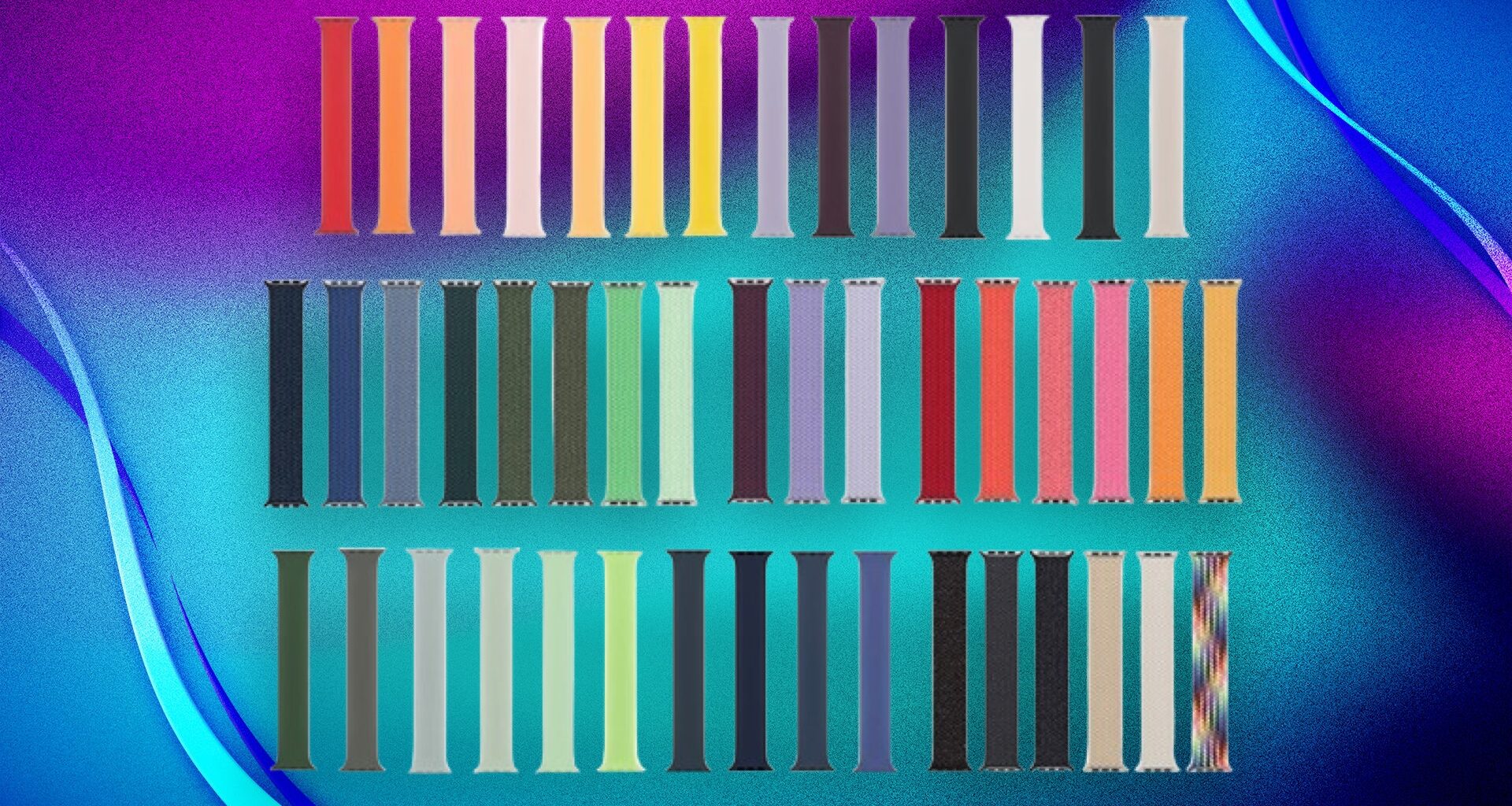 Apple Watch Solo Loops on blue and purple background