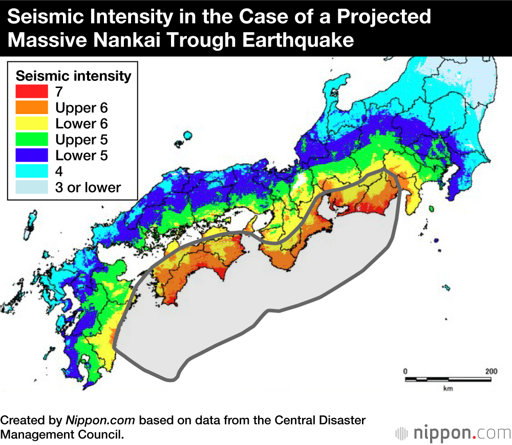 Seismic Intensity in the Case of a Projected Massive Nankai Trough Earthquake