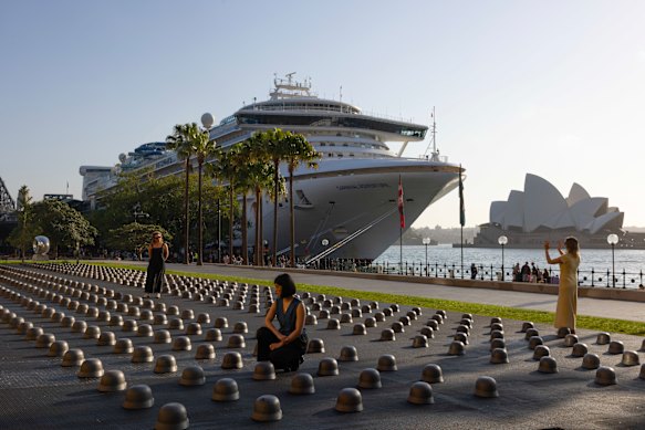 Ai Weiwei’s monumental, 40-metre work, titled Mushrooms, on Tallawoladah Lawn overlooking  Sydney Harbour.  