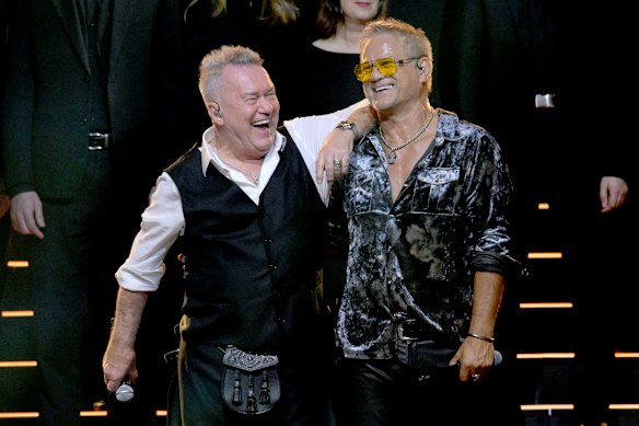 Jimmy Barnes and Jon Stevens perform at the concert.