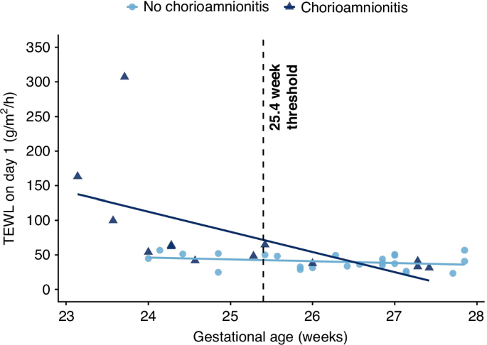 A gestation-dependent association between chorioamnionitis and early transepidermal water loss in extremely preterm infants