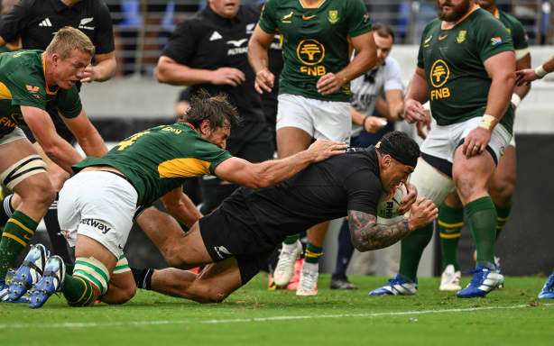 Codie Taylor scores for the All Blacks in the fourth Test in Baltimore, 2026.