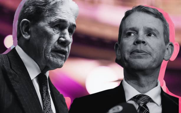 Composite graphic image of Winston Peters and Chris Hipkins