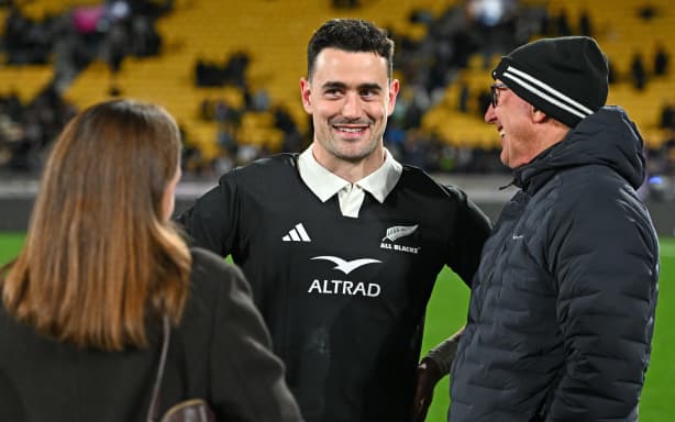 Will Jordan of the All Blacks with family.