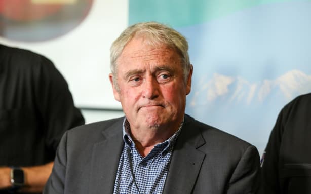 Christchurch Mayor Phil Mauger addresses the flood recovery efforts in Canterbury on 2 May 2025