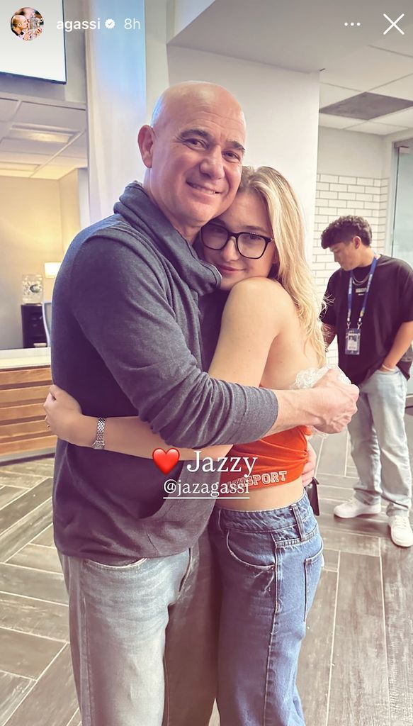 Andre Agassi shares a sweet moment with his daughter Jaz during the US Open’s Fan Week in New York.