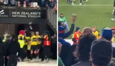 Warriors v Knights: Referees pelted with bottles as they leave the field