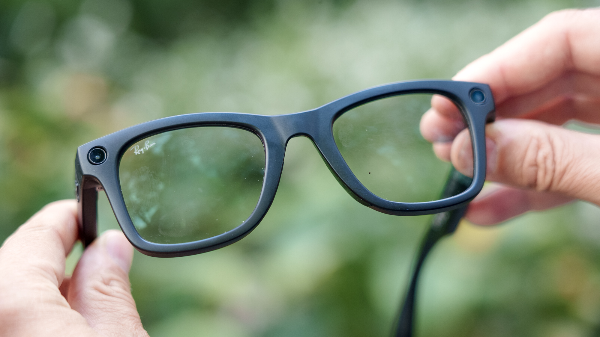 A front view of Meta Ray-Ban (gen 2) smart glasses