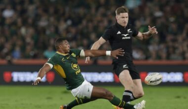 All Blacks v Springboks: Jordie Barrett says side ‘not far away’ after back-to-back defeats to South Africa