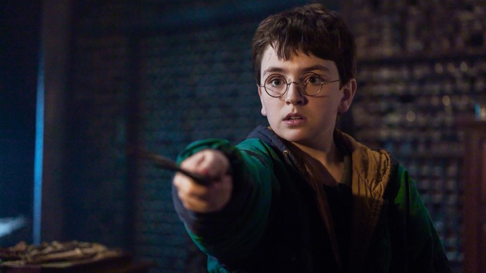 Dominic McLaughlin as Harry Potter in HBO's Harry Potter and the Philosopher's Stone Dominic McLaughlin as Harry Potter in HBO's Harry Potter