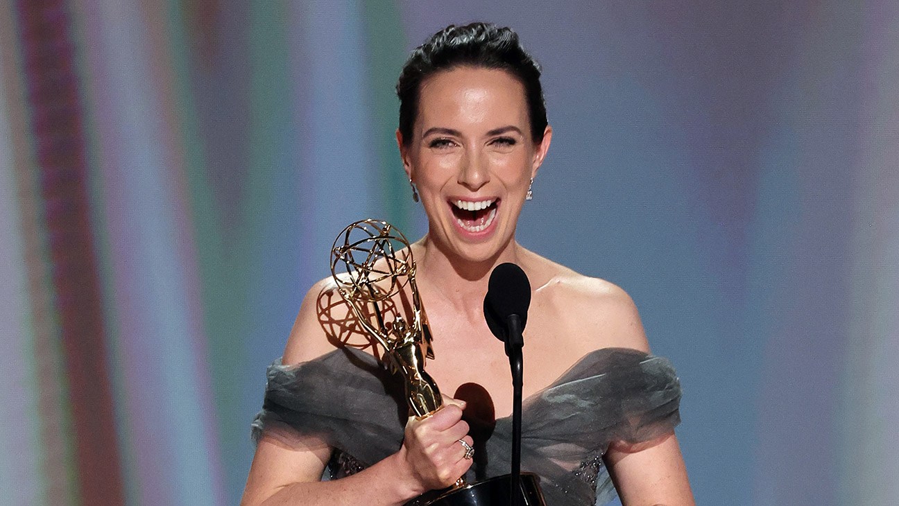 (l-r) Kate O'Flynn accepts the Outstanding Supporting Actress in a Comedy Series Award for Widow's Bay on stage during the 78th Primetime Emmy Awards held at the Peacock Theater on September 14, 2026.