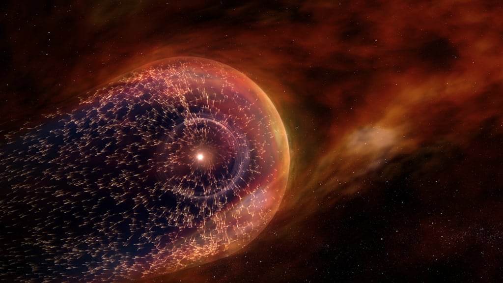 An artist's concept of the heliosphere generated by the Sun's magnetic field and solar wind. Credit: NASA's Goddard Space Flight Center Conceptual Image Lab