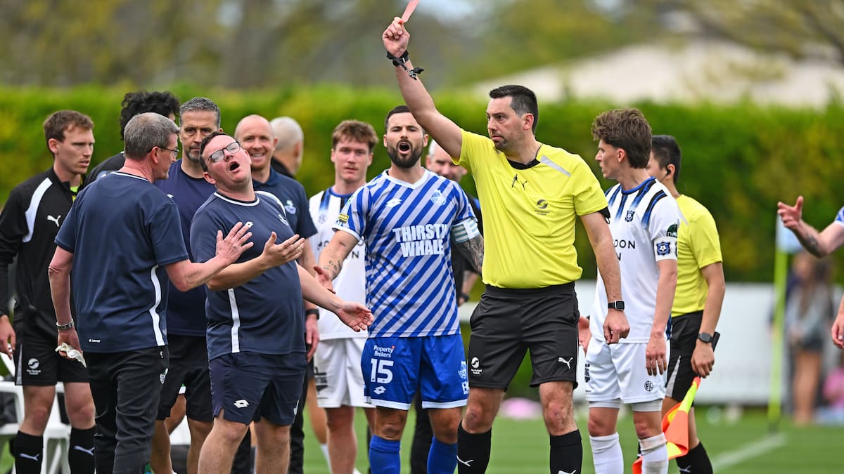 Napier City Rovers v Miramar Rangers: Card-waving frenzy at National Football League fixture in Napier