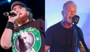Jamey Jasta onstage in 2026 and James Hetfield onstage in 2025