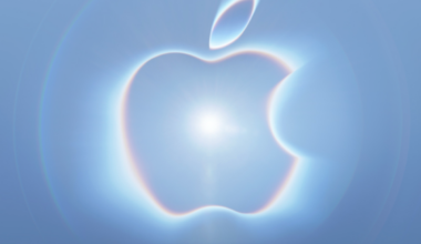 silvery-blue Apple logo