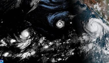 Strong El Niño whips up rare trio of hurricanes in the Pacific
