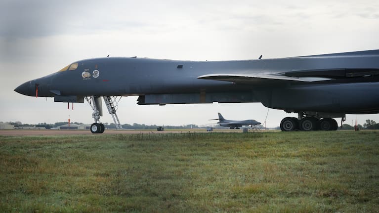 A B1 USAF bomber on the tarmac at RAF Fairford in Fairford, England