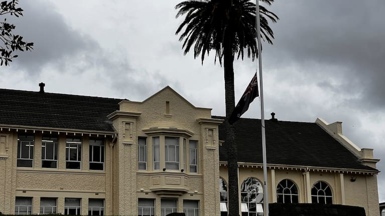 A flag at half mast at Mt Albert Grammar.