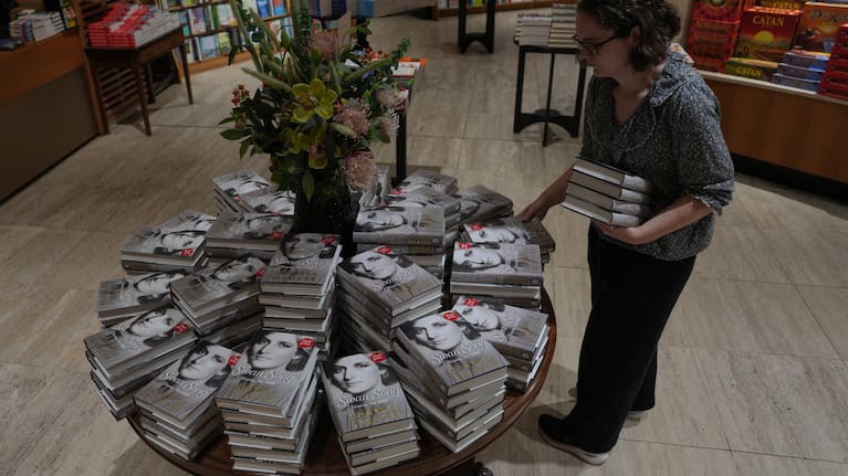 A member of staff put out copies of the new book by Earl Spencer, brother of the late Princess Diana, entitled "Swan Song: Diana, My Sister,".