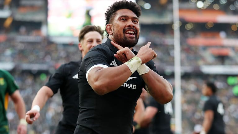 Ardie Savea celebrates one of his two tries for the All Blacks against the Boks in Soweto.