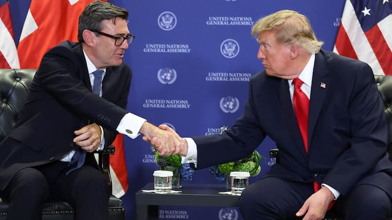 Britain's Prime Minister Andy Burnham, left, meets with US President Donald Trump on the sidelines of the 81st United Nations General Assembly.