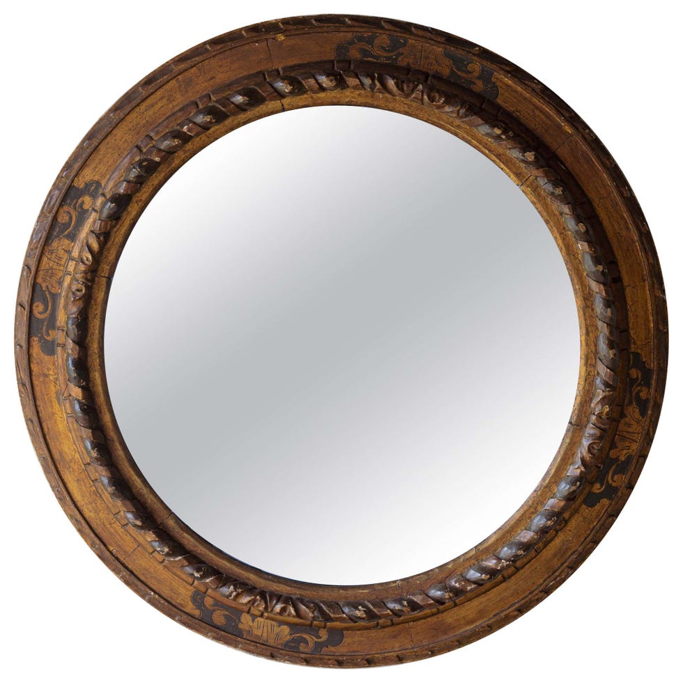 A Large 19th-Century Round Painted Mirror