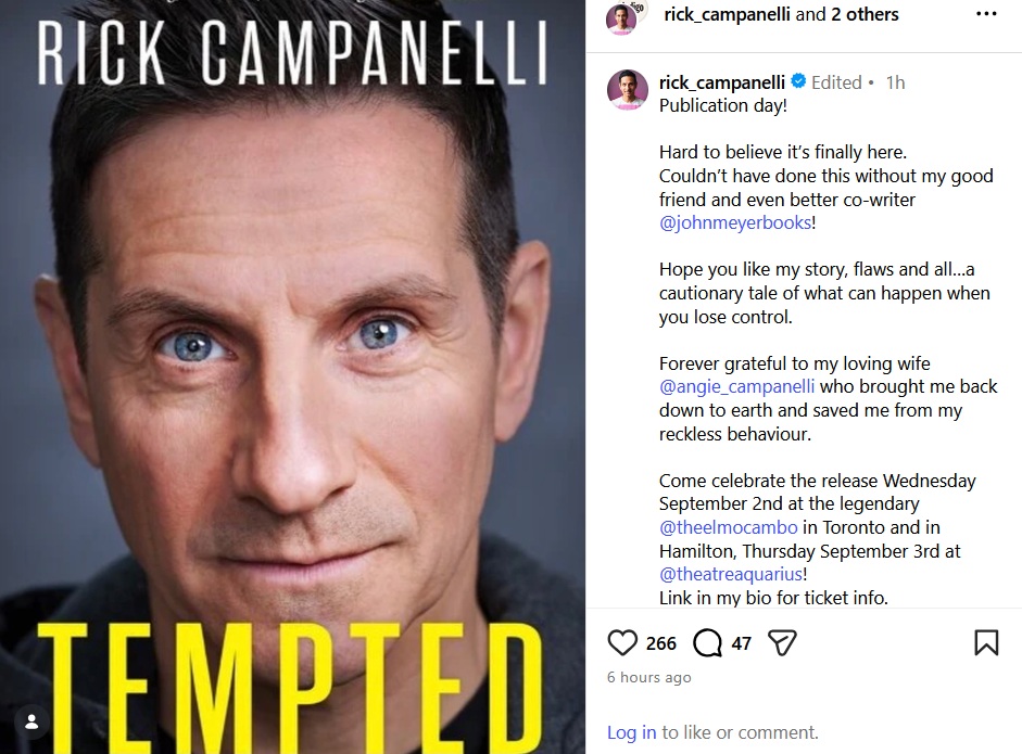 Rick Campanelli released his memoir, "Tempted: My Story," on Sept. 1, 2026