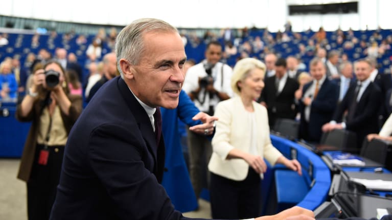 Canadian Prime Minister Mark Carney and European Commission President Ursula von der Leyen participate in a bilateral meeting at the European Parliament in Strasbourg, France.