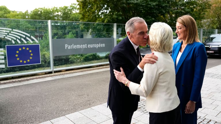 Canadian Prime Minister Mark Carney and European Commission President Ursula von der Leyen participate in a bilateral meeting at the European Parliament in Strasbourg, France.