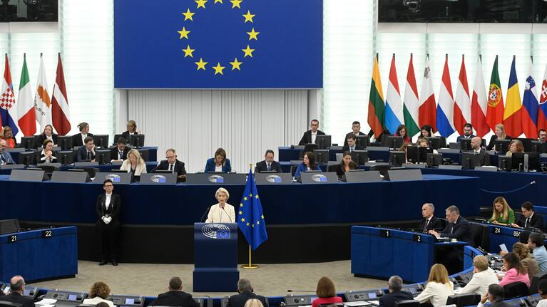 Canadian Prime Minister Mark Carney and European Commission President Ursula von der Leyen participate in a bilateral meeting at the European Parliament in Strasbourg, France.