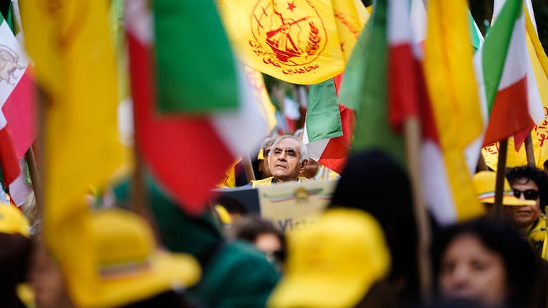 Demonstrators against the Iranian regime protest outside of the United Nations headquarters during the 81st session of the United Nations General Assembly.