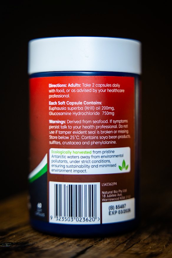 The sustainability claims on a bottle of red krill supplements.