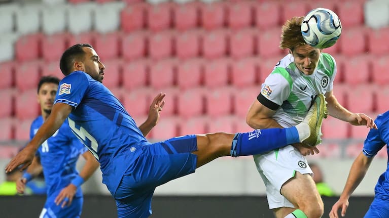 Eliel Peretz of Israel, left, in action against Conor Coventry of Ireland.