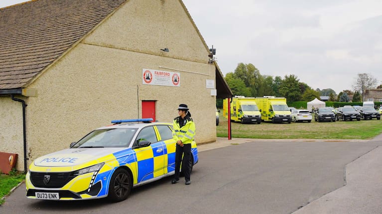 Emergency services at the scene of an incident close to RAF Fairford,, in Whelford, England.