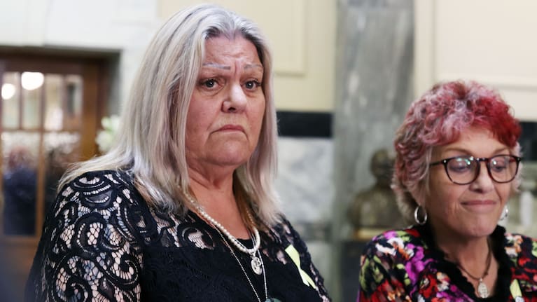 Family advocates Sonya Rockhouse and Anna Osborne talk to media following a ceremony to mark the 10th anniversary of the Pike River mine collapse at Parliament on November 19, 2020.