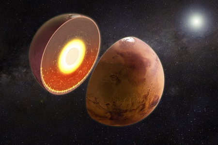 Artist's illustration of Mars's hotter southern interior. (Credit: Artist concept: NASA / Theophilus Britt Griswold)