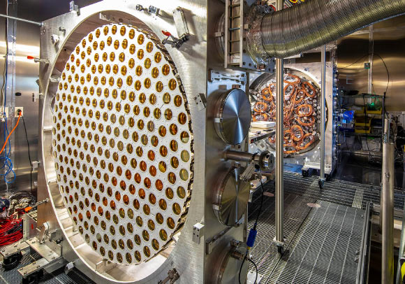 To search for dark matter, LZ uses photomultiplier tubes (shown here before installation in the detector) to capture light from particle interactions. Image credit: Matthew Kapust / Sanford Underground Research Laboratory.
