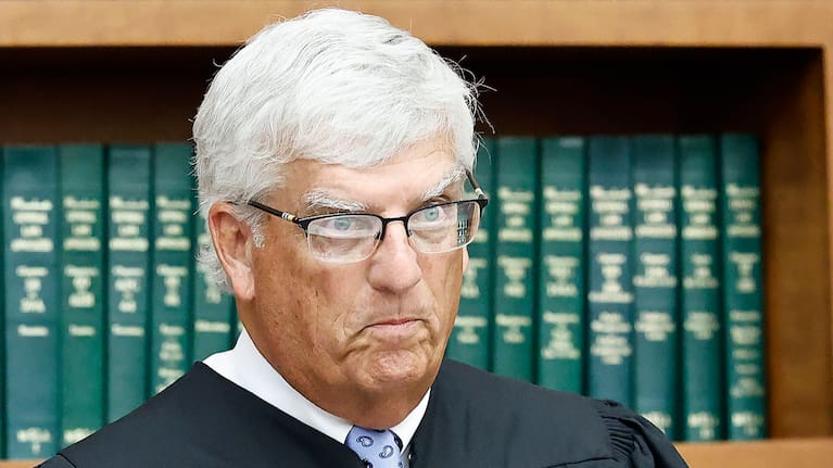 Judge William Sullivan speaks to the press and spectators in the courtroom during Lindsay Clancy's murder trial at Plymouth Superior Court in Plymouth.