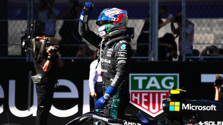 Mercedes driver Andrea Kimi Antonelli of Italy celebrates after winning the Spanish Formula One Grand Prix race in Madrid.
