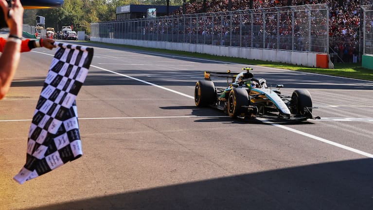 Mercedes driver Andrea Kimi Antonelli of Italy crosses the finish line to win the Italian Formula One Grand Prix race, in Monza, Italy.