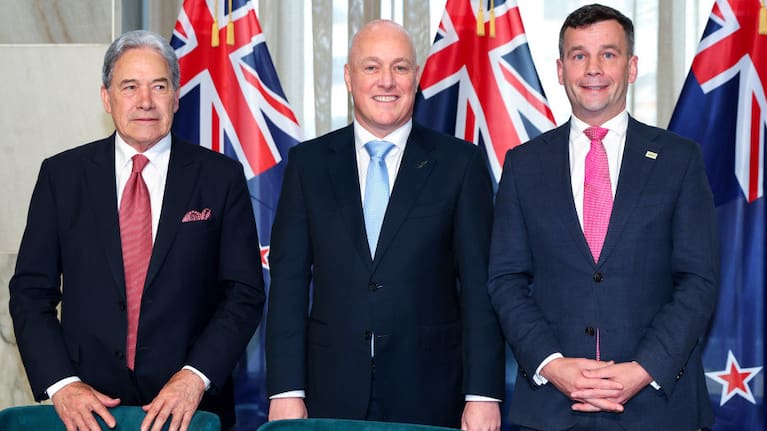 Coalition Government leaders: Winston Peters, Christopher Luxon and David Seymour.