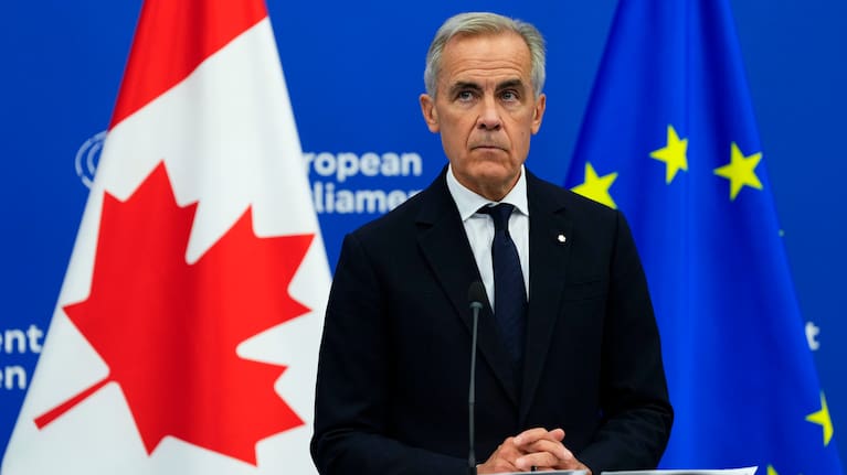 Prime Minister Mark Carney addresses the European Parliament in Strasbourg, France, on Thursday, Sept. 17, 2026.