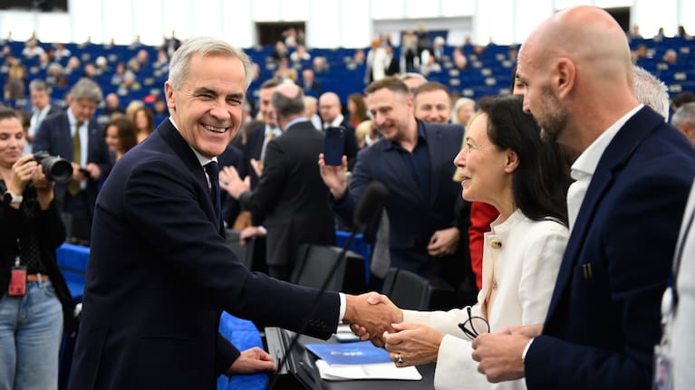 Prime Minister Mark Carney addresses the European Parliament in Strasbourg, France, on Thursday, Sept. 17, 2026.