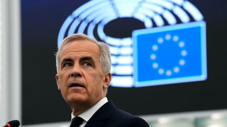 Prime Minister Mark Carney addresses the European Parliament in Strasbourg, France, on Thursday, Sept. 17, 2026.