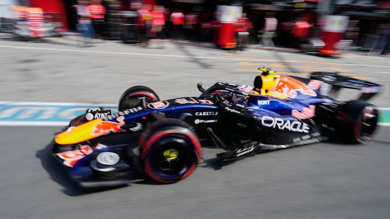 Red Bull driver Liam Lawson of New Zealand exits the oit lane during the qualifying for the Formula One Dutch Grand Prix in Zandvoort , Netherlands.
