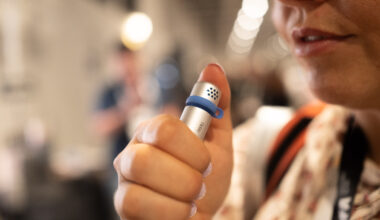 Woman holding Relay mic to her mouth