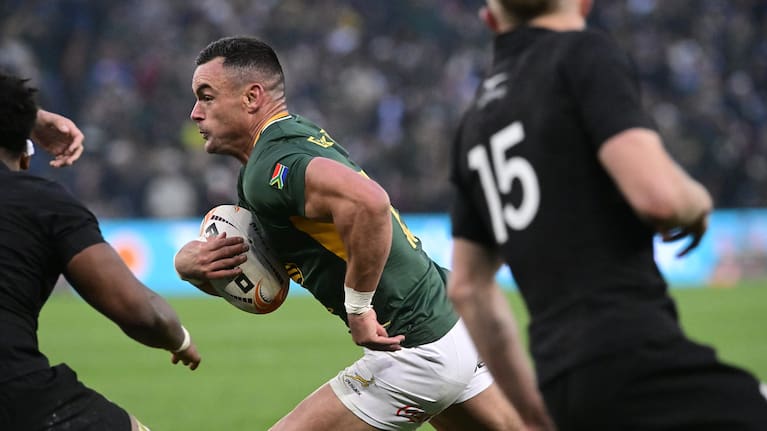 Springboks midfielder Jesse Kriel tests the All Blacks defence in Soweto.